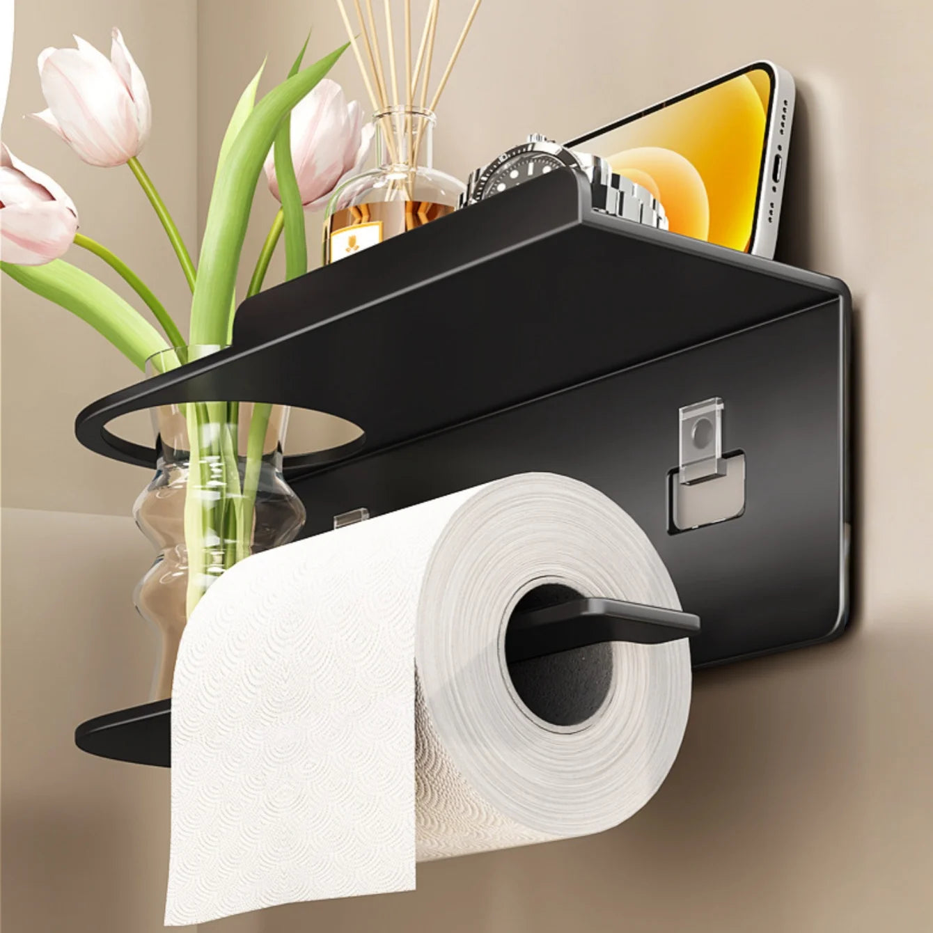 Wall Mounted Tissue Holder Without Drilling, Widened Storage Space, Smooth Pull-out and Not Easy To Slip Off