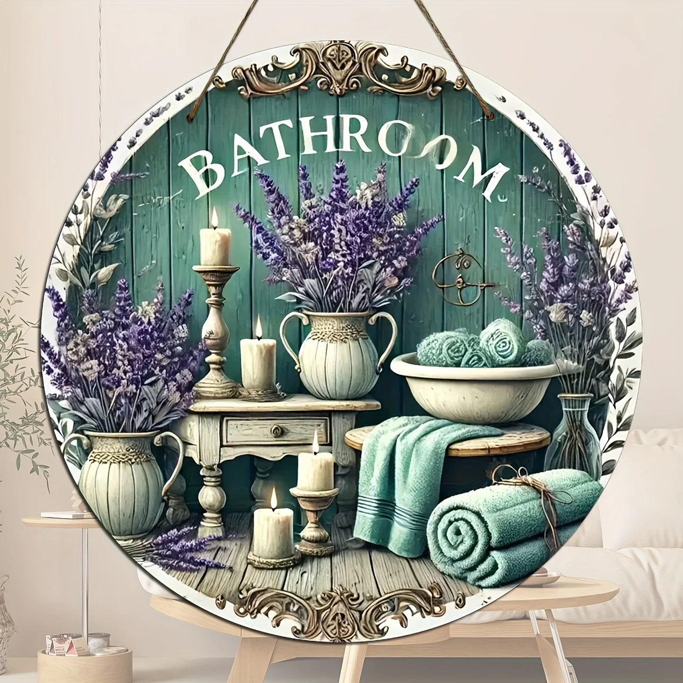 Rustic Wooden Bathroom Wall Sign